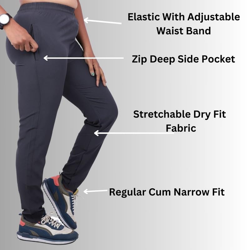 Image of Go-Fit Women Zip Pocket Synthetic Dry-Fit Gym Casual Lower Joggers Trackpant Sports Pant | Multicolors