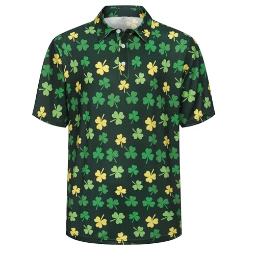 SightYoung St Patricks Day Polo Shirt for Men St.Patrick Day Lucky Shamrock Button Down Golf Polo Shirts Dark Green XL