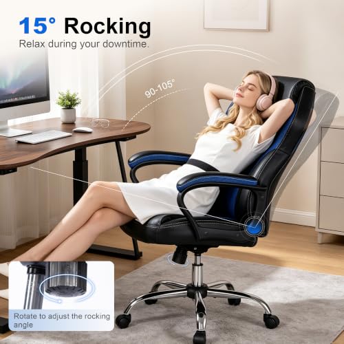 Image of Office Gaming Chair Blue, PU & Mesh Design Computer Chair with Metal Base