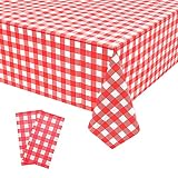 2 Pack Red Gingham Tablecloth Decorations, Red and White Checkered Background Disposable Plastic Tab