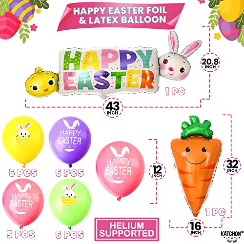 Image of KatchOn, Happy Easter Balloon Garland Set - 32 Inch, Pack of 28 | Carrot Balloons | Easter Bunny Balloons for Easter Party Decorations | Easter Mylar Balloons for Birthday, Baby Shower Decoration