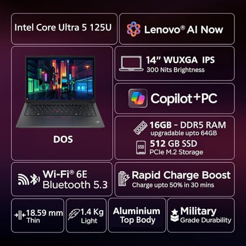 Image of Lenovo ThinkPad E14 Intel Core Ultra 5 125U 14 inch WUXGA IPS 300 Nits Thin and Light Laptop (16GB RAM /512GB SSD /DOS /Backlit /Fingerprint /Black /3Y Premier Support /1.42 kg), 21M70062IG