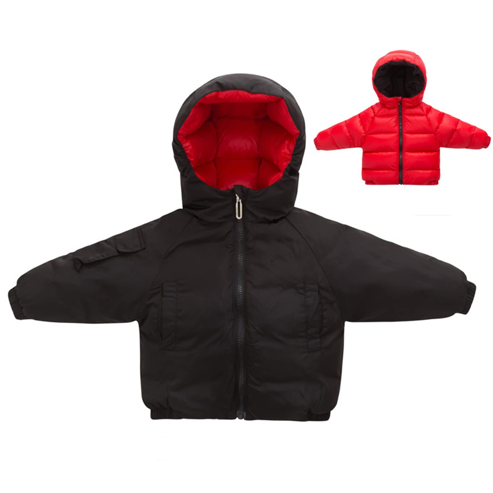 Piumino Double-Face Ispessito per Bambini Inverno Ragazzi e Ragazze Piumino Bianco con Cappuccio Invernale Capispalla Caldo Antivento,Black,11(110CM19KG)