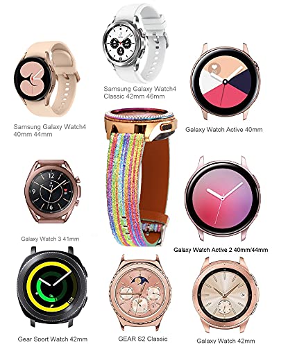 Greaciary Glitter Band Compatible With Samsung Galaxy Watch 3 41Mm/Galaxy Watch 42Mm,Active 40Mm/Active 2 44M Sparkle Bling Leather Strap Wristband For Galaxy 20Mm Smartwatch Women Girls (Rainbow) #TOP4