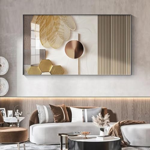 FSLEOVN Quadro su tela astratta, beige, oro, geometrico, su tela, XXL, moderno, per soggiorno, grandi dimensioni, stampe artistiche dorate, senza cornice, (beige oro, 60 x 120 cm)