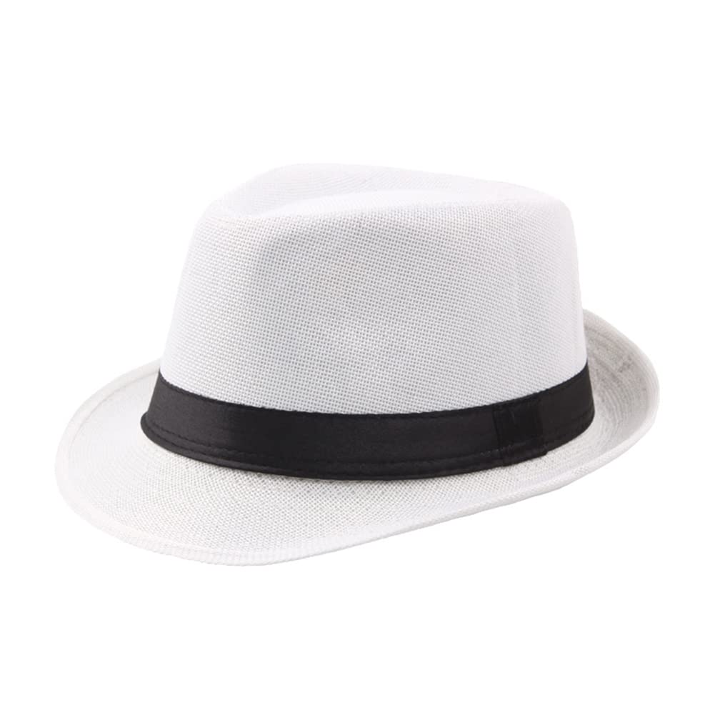 ohfruit Sombrero clásico de ala ancha para hombre, sombreros de lino Panamá, sombrero de jazz para caballero para fiesta en la playa al aire libre
