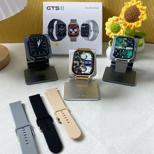 GTS4 - Reloj inteligente digital con doble pulsera, reloj inteligente, pantalla ultra grande, compatible con iOS y Android (Negro)