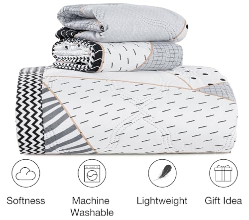 Image of Amazon Brand - Umi 100% Cotton Quilted /Ultrasonic 280 Tc Printed King Size Soft Bed Cover /Bedsheet /Bedspread Comforter with 2 Pillow Shams /Cover, (Luxurious, 90 x100 inches, White & Grey & Black)