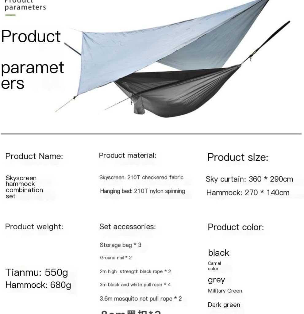 Hammock Double Canopy Mosquito Net Hammock Set Tent Parachute Cloth Camping Automatic Anti-Mosquito Mosquito Net Hammock Hammock Outdoor(C)