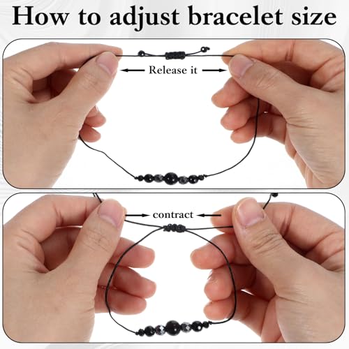 2PCS Black Tourmaline Bracelet and Black Obsidian Bracelet, Double Protection Bracelets Couples Friendship Bracelets for Women Men4