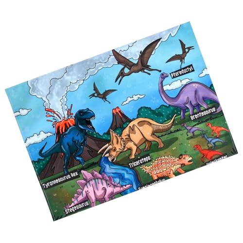 Image of Dining Table Mats Set of 2 - Dinosaur Kids Theme,Digital Print, Washable, Indoor /Outdoor, Heat-Proof, Water Resistant, Wipe & Clean (47X33 cm) Green & Multi