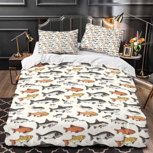 Housse de couette poisson lit simple 140x200 parure de lit microfibre douce - 2