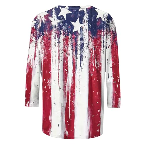 Image of Fourth of July Shirts for Women 3 /4 Sleeve Summer Tops American Flag Print T Shirt Patriotic 4th of July Shirts 2025