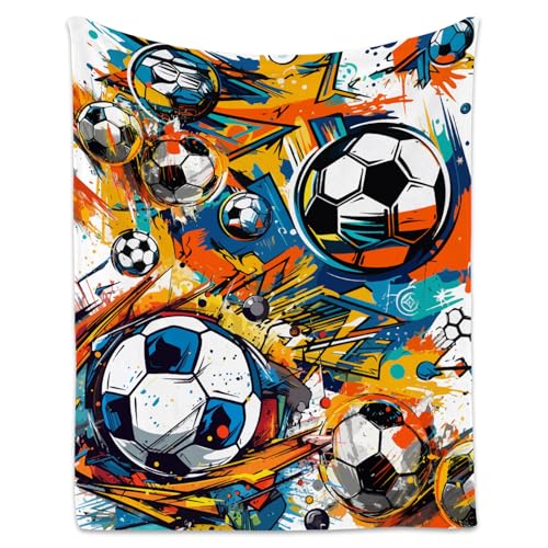 Soccer Blanket, Cozy Soft Throw Gifts for Kids, Cool Colorful Flannel Throw Blankets for Couch Office, 30x40 Inches