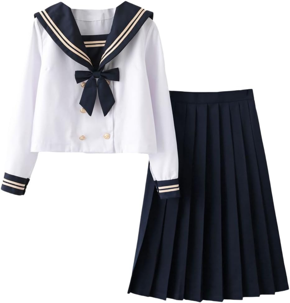 Japanese School Uniform Costume Sailor Uniform JK Pleated Skirt Long Sleeve Shirt Bow Tie Anime Cosplay Costume