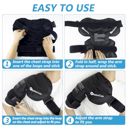 Image of RelaxCoo XL Shoulder Ice Pack Rotator Cuff Cold Therapy, Reusable Gel Ice Wrap for Shoulder Injuries & Pain Relief, Bursitis, Tendonitis, Swelling, Recovery for Man and Women Black