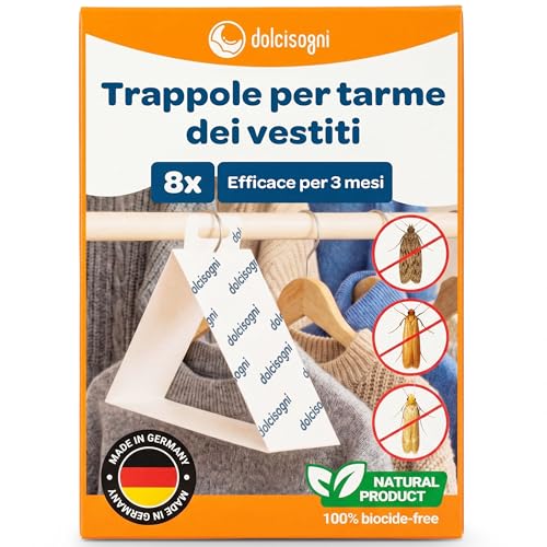 DOLCI SOGNI Antitarme Armadi Vestiti – 8 Fogli, Trappole Adesive, Senza Biocidi, Made in Germany, fino a 3 mesi
