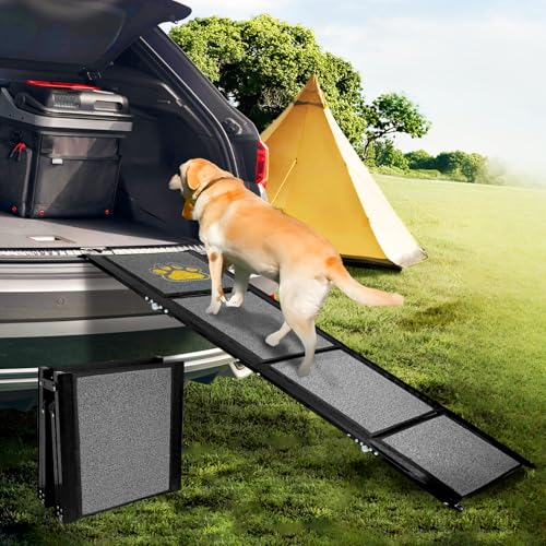 Rampa per cani per auto, pieghevole, extra lunga, 170 cm, con superficie antiscivolo, per cani di taglia piccola, media e grande, portatile, per auto, SUV, camion, divano e letto