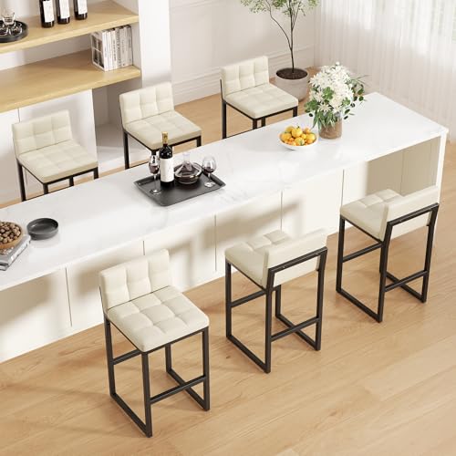 Image of Bar Stools Set of 6, Modern Counter Height Bar Stools with Back,24 inch Beige