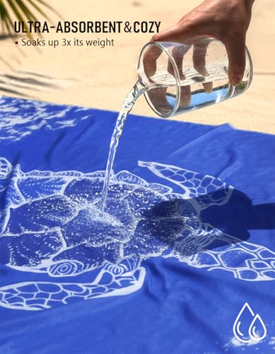 Image of Yongoes Oversized Turkish Beach Towel Blanket Cotton Giant XL Sandproof Towels Huge Linen XXL Extra Large Big Throw Quilt Blankets for Adults Blue Turtle