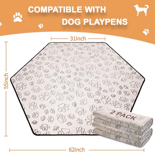 Image of Qeils Reusable Puppy Pads, 2 Pack Washable Pee Pads for Dogs, Specifically Designed for 6 Panels for Dog Playpen Waterproof Non Slip Wee Wee pad, Absorbent & Leakproof Mats for Kennel, Floor 55 inchx 62 inch