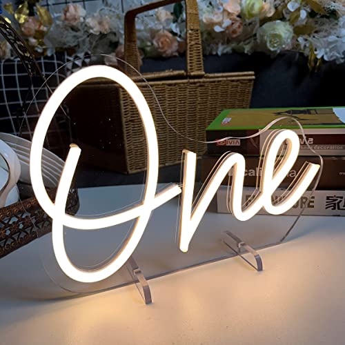 Image of One Year Old Birthday Table Number Neon Sign Desk Lamp Night Light Wedding Letter LED Neon Sign Wedding Table Decorations Neon Light Bedroom Home Room Decor Christmas Party Warm White USB 28.8x19.6CM