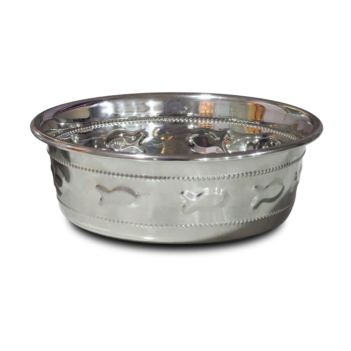 SalukiPremium Fish Embossed Pet Bowl, 530 ml Capacity, Silver