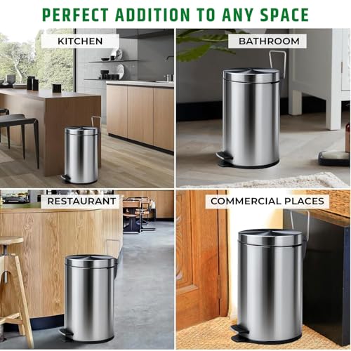 Image of Robustt Dustbin with Pedal - 8L | Silver Stainless Steel trash can | 8 Inch (W) x 12 Inch (H) | Small Trash Can for Bathroom, Bedroom, Toilet, and Kitchen | Durable & Corrosion-Resistant - Pack of 1