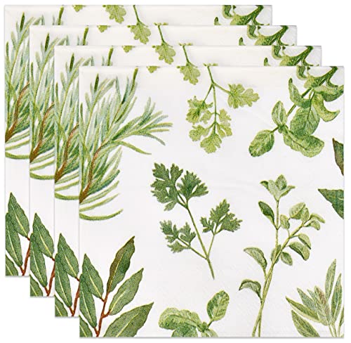 100 Herbs Botanical Cocktail Beverage Napkins Disposable Paper Spring Greenery Dessert Napkin For Spring Flower Wedding Holiday Birthday Party Bridal & Baby Shower Tableware Party Supplies #TOP4