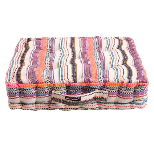 Image of Reversible 60x60x10 cm Woven Quilted Floor Cushion Multi Stripe with Cotton Filler for Seating, Patio Seat, Meditation, Yoga, Pooja, Guests, Living Room, Bedroom, Large Size