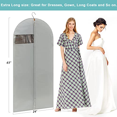 Perber Dress Bags For Gowns Long, 65'' Garment Bags For Hanging Clothes, Dress Garment Bag, Clear Foldable Long Dress Bag For Closet Storage And Travel - Gray/ 5 Pack #TOP5