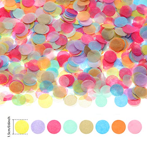 Image of TecUnite Colorful Confetti Round Tissue Paper Table Confetti Dots for Wedding Birthday Party Decoration Arts Craft DIY Scrapbooking, 1.76 oz (1.5 cm)