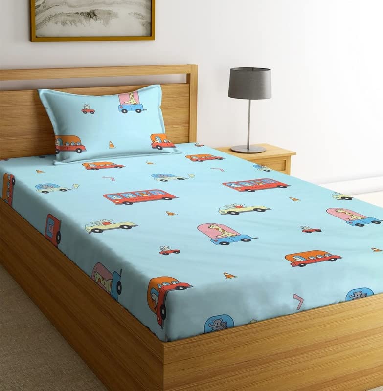 NHD HOME Super Soft Breathable Skin Friendly 180 Tc Animal Design Printed for Kids Room Single Bedsheet with 1 Pillow Cover-(Color- Sky Blue, 152 x 228 cm)-image-8