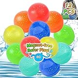 12 PCS Reusable Water Balloons - No Magnets,Refillable Water Balloons with Mesh Bag, Quick Fill Water Splash Silicone Water Bomb for Outdoor Activities, Summer Toys Swimming Pool Toys for Kids