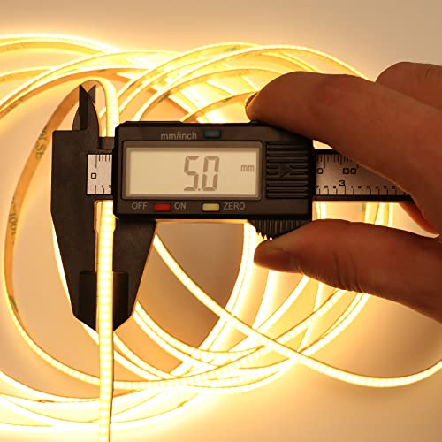 Image of TOPAI 12V 5mm Dotless COB LED Strip 16.4ft 2700K Warm White Cabinet Light | Ultra Thin Tape Lights, CRI>90 400 LEDs /M, No Dark Spots, Flexible Cuttable, Self Adhesive Easy Install