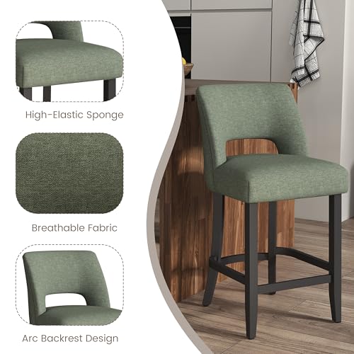 Image of VKNOW Bar Stools Set of 6, 26 inch Upholstered Counter Height Bar Stools, Modern Counter Stools with Black Legs for Kitchen Island Dining Room Bar, Green-Black Legs