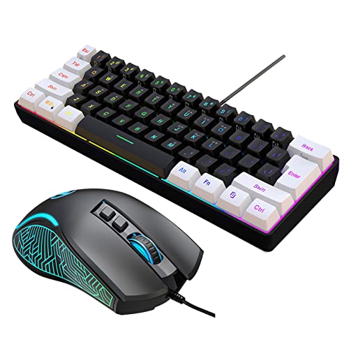 KOCAN V700BW+X100 USB Computer Keyboard and Mouse Kit with 61-key Wired RGB Backlight + Wired Gaming Mouse Colorful LED 4-Level DPI Max.3600DPI for PC Laptop,USB wired keyboard and mouse bundle