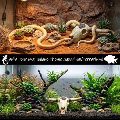 Image of Fish Aquarium Tank Hideout Decor Decorations Bull Skull Tank Decor Cave Animal Large Reptile Bones Snake for Desert Terrarium Ornament