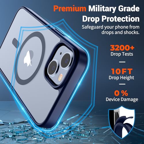 Image of SUPFINE Magnetic for iPhone 14 Case & iPhone 13 Case (Compatible with MagSafe) (Military Grade Drop Protection) Slim Translucent Matte Shockproof Phone Cover,Navy Blue