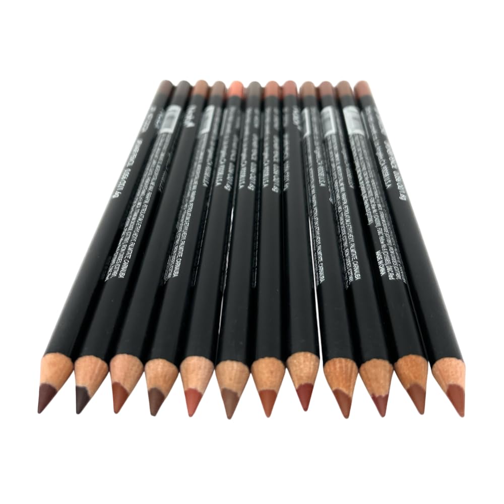 Nabi 12 Colors Wooden Lip Liner Pencil Set, High Pigmented Lip Makeup, Long-wearing, Deep and Rich in Color, 7.5 inches Long Pencil (Brown, 7.5)