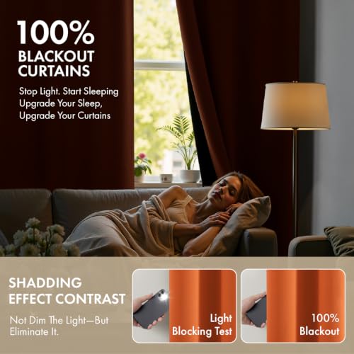 Image of MIULEE Fall Orange 100% Blackout Curtains for Bedroom 40x84 Inch Length | 2 Thick Layers Thermal Insulated Window Curtains with Black Liner, Noise Reducing Grommet, Drapes for Living Room, 2 Panels