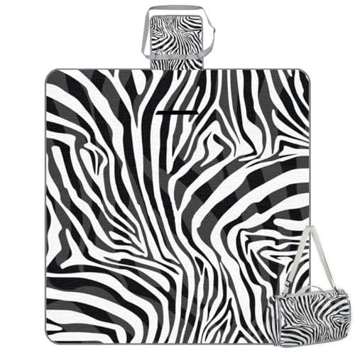 Shimoshe Picnic Blankets 57”x 59”, Abstract Zebra Print Waterproof Sandproof Picnic Mat Lightweight Foldable Beach Blanket for Camping Park Grass Beach Outdoor Blanket