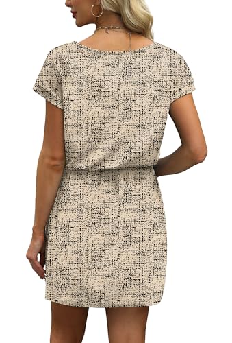 Image of OFEEFAN Summer Dresses for Women 2026 V Neck T Shirt Casual Mini Dresses Tie Waist Sundresses with Pockets