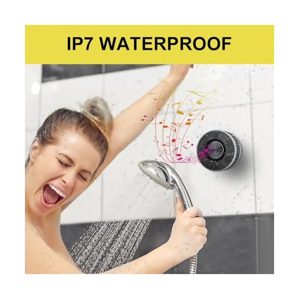 Bluetooth Shower Speaker, Portable Speaker Bluetooth 5.3 with Suction Cup, Wireless Speakers Waterproof IP7, RGB Lights, Built-in Mic, Small Speakers for Bathroom, Party, Beach, Pool 2024 new, Black - Image 3