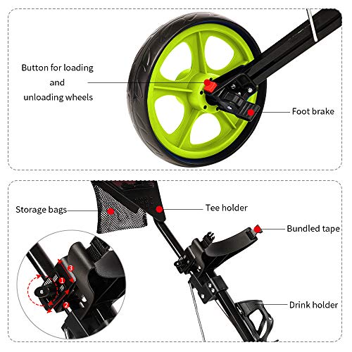 Janus Golf Push Cart, Golf cart for Golf Bag, Golf Pull cart for Golf Clubs, Golf Push carts 3 Wheel Folding, Golf Accessories for Men Women/Kids Golf Clubs Golf cart Accessories and necessitie