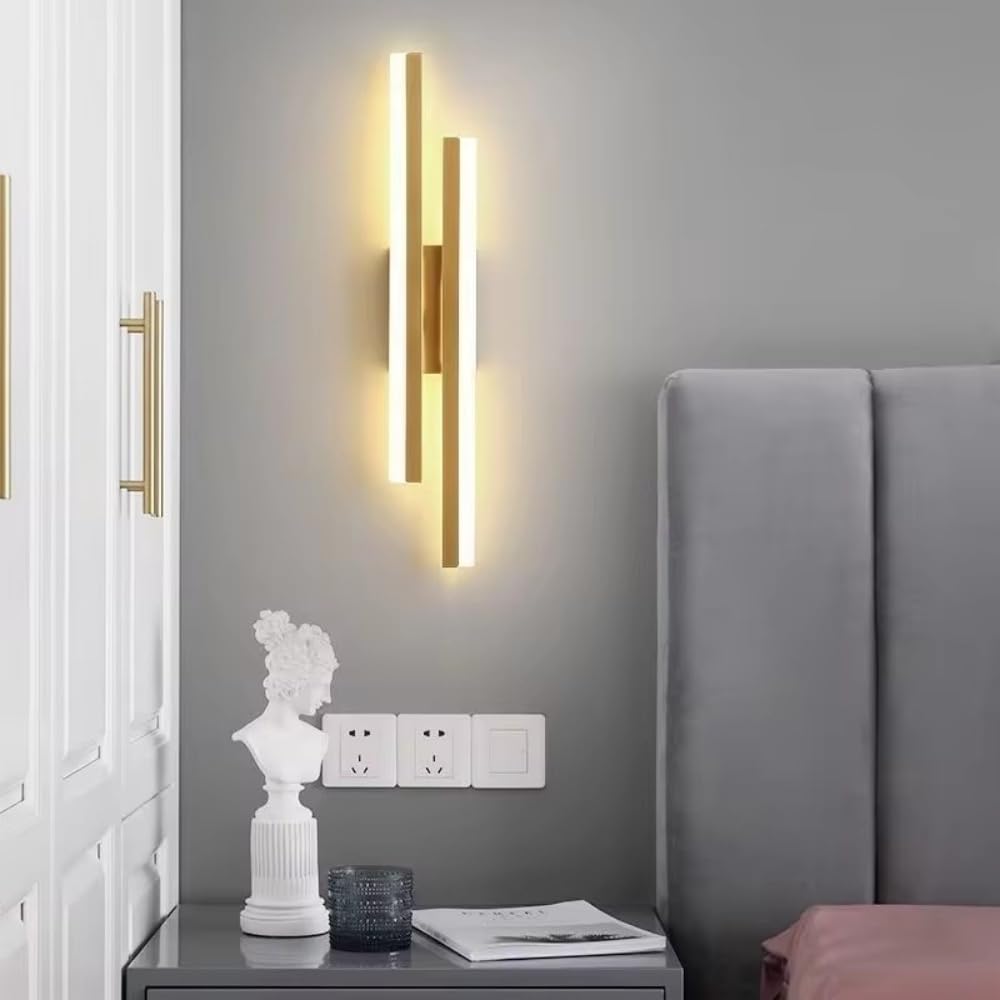 Riserva Modern LED Wall Light Indoor, 16W Warm White 3000K Gold LED Wall Lamp, Creative Long Parallel Wall Lighting Fixtures for Bedroom, Living Room, Corridor, Stairs