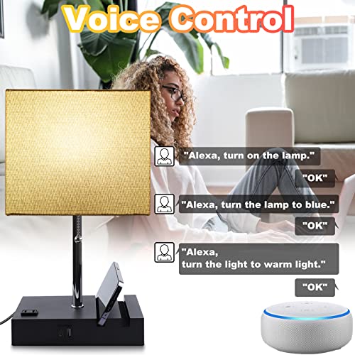 Newreach Rgb Smart Table Lamp With Remote Control - Alexa Lamp For Bedroom With Voice & App Control & Music Sync, Dimmable Nightstand Lamp With Charging Station For Living Room, Alexa Bulb Included #TOP2