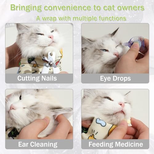 Image of Cat Wrap for Cutting Nails,Self-Adhesive Velcro Cat Grooming Wrap,Anti-Escape,Anti-Scratch,Anti-Bite,Multifunctional Cat Grooming Bag for Calming & Holding Cat(Large)