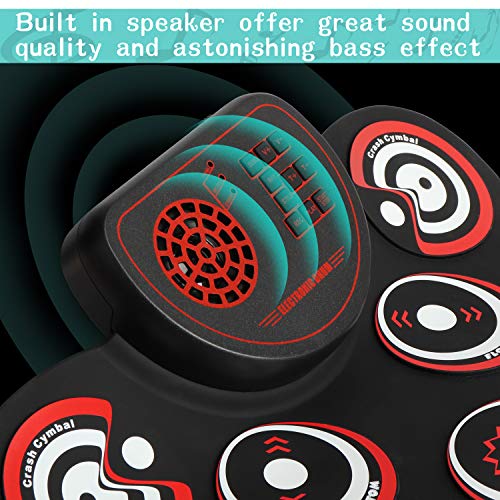 Electronic Drum Set - YUOIOYU Practice Drum Pad Roll Up Potable Drum Kit with Headphone Jack Built-in Speaker Drum Sticks 10 Hours Playtime, Great Holiday Birthday Gift for Kids Adult - Thumbnail 2