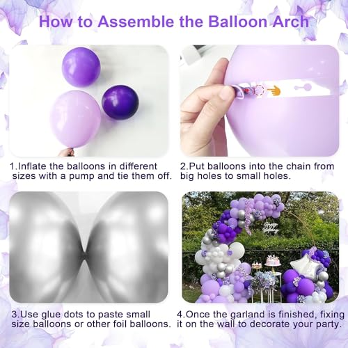 Image of Purple White Silver Balloon Arch Kit, 63 pcs Purple White Silver Balloons Garland Kit for Birthday Wedding Anniversary Valentine Welcome Girl Party Decoration (Garland)